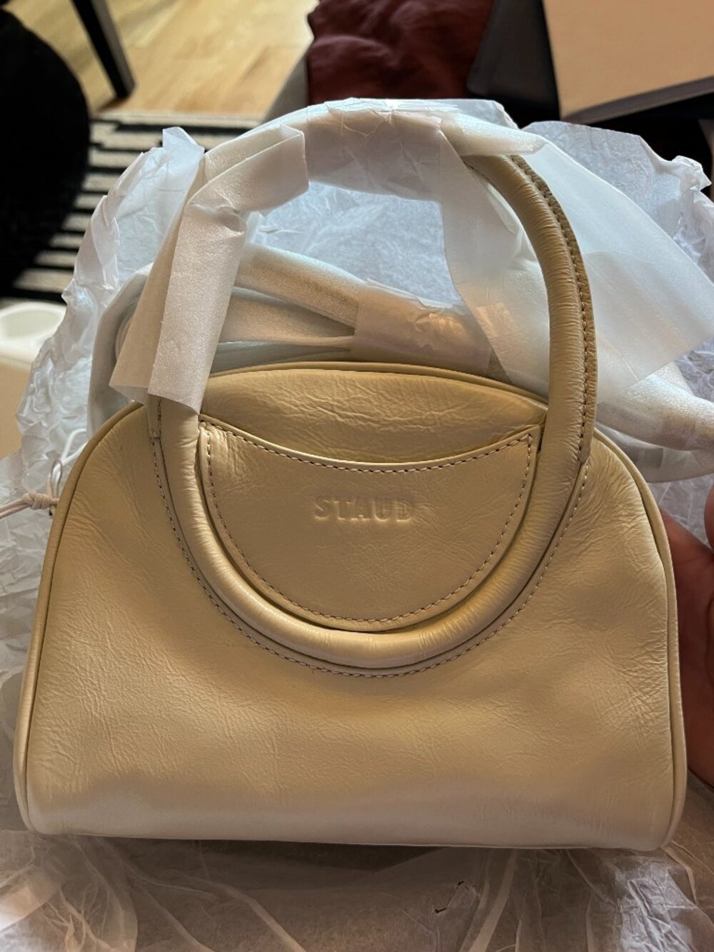 STAUD Mini Maude Leather Bowler Bag in Cream NWT - Picture 10 of 11